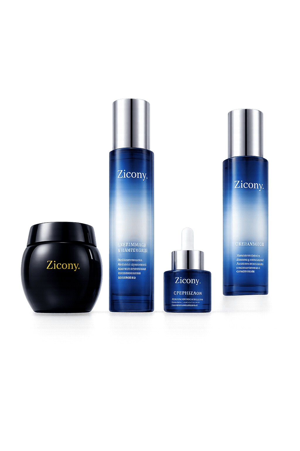 Zicony blue skincare product collection on dark premium background